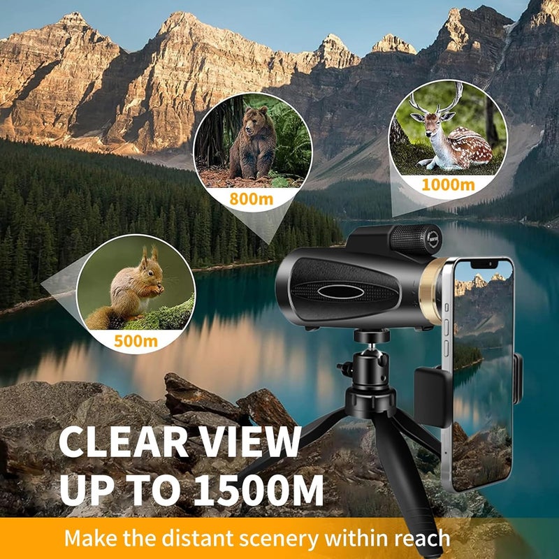 KTBDING Monocular Telescope 80x100 HD Monoculars for Adults with Tripod & Phone Adapter, Monoculars for Bird Watching Stargazing Camping Hiking Hunting Wildlife Travel-Black - Image 5